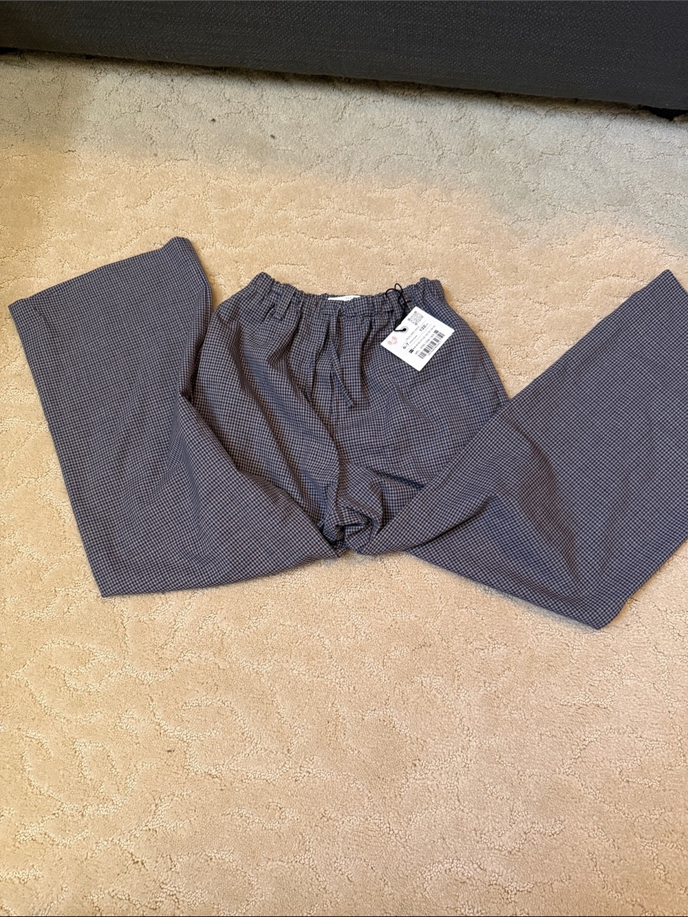 Zara Kids Navy and White Micro-Check Elastic Waist Pants